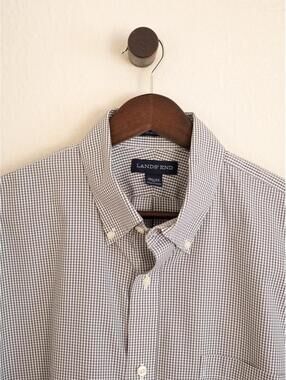 Lands’ End Button-Down Oxford Shirt – Brown & White Micro Gingham – Men’s